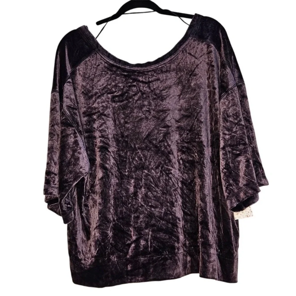 Free People Valerie Navy Velvet Short Sleeve Tee Top Purple Medium